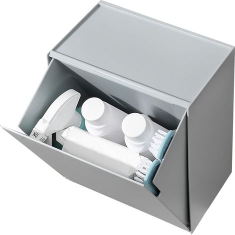 Bote de Rangement Murale Flip Lid, économiseur d'Espace, Grande Capacité, Organisateur Murale pour Cotons, Fil dentaire, Papier Gris, Matériel Plastique, 24x20.3x12.5cm (1/2)