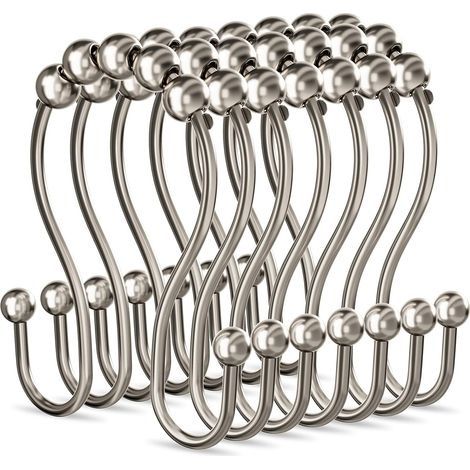 Anneaux de rideau de douche en métal antirouille à glissement lisse, doubles crochets de rideau de douche pour salle de bain, tringle à rideaux de douche, ustensiles de cuisine, lot de 12, nickel