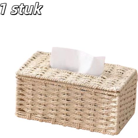 pièce - Porte-mouchoirs - Boîte à mouchoirs tissée - Boîte à mouchoirs carrée tissée - Convient pour le salon, la table à manger, la voiture et la maison - Blanc (1/5)