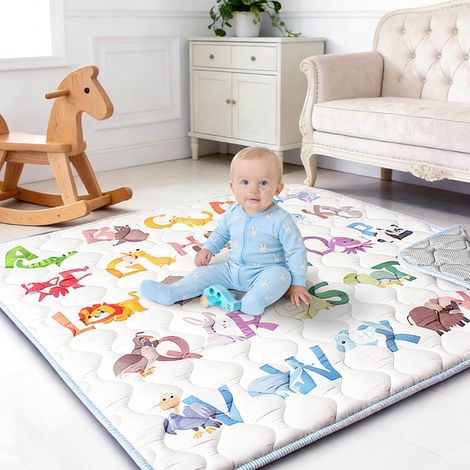 Tapis D'Éveil Bébé 127x127 cm pour Parc – Tapis de Jeu Ultra Doux avec Dessous Antidérapant, Lavable en Machine, Pliable, Idéal pour Le Sol (1/5)