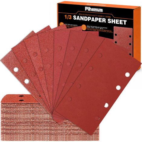 80 Pièces Feuilles Abrasives 93 x 185 mm Grain 40-400 8 Trous (1/5)