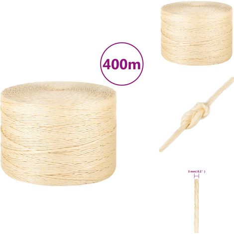 Corde 100 % sisal 3 mm 400 m - Corde Sisal - Corde Naturelle - Corde Épaisse - Corde Résistante - Corde Bricolage (1/4)