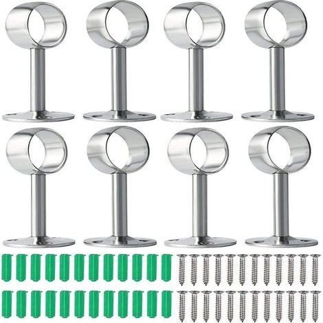 QAZQA Support de Tringle à Rideau Biluer 8PCS Support Tringle Penderie Support Barre Penderie Support de Tige de Bride avec Vis et Tuyaux D'expansion pour Armoire de Rideau de Douche(22mm and 25mm) (1/5)