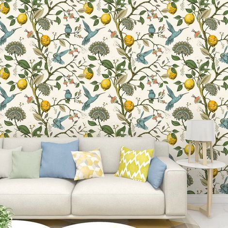 Papier Peint Art & Déco - Oiseaux et Branches Dorées - 150 x 250 cm (1/2)