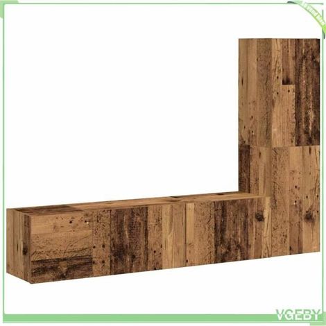 Meuble TV mural - Lot S/M/L (3 pcs) - Bois d'ingénierie - Aspect vieux bois - Porte réversible (1/5)