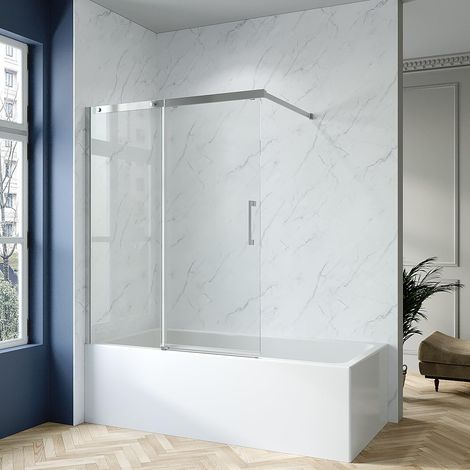 AQUABATOS Badewannenaufsatz mit Schiebetür, Duschtrennwand für Badewanne Duschwand Glas aus 6 mm Einscheiben Sicherheitsglas, Nano Beschichtung 110 x 150 cm