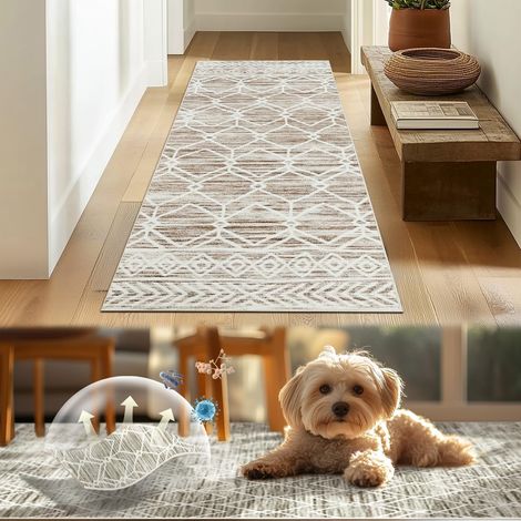Tapis lavable, style bohème géométrique, anti-taches, antidérapant, ultra fin, pour cuisine, chambre à coucher, ferme, salle de bain, 90 x 150 cm (1/5)