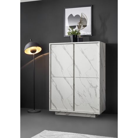 Argentier 4 portes VISCONTI finition Marbre blanc 92x145x43 cm (1/4)