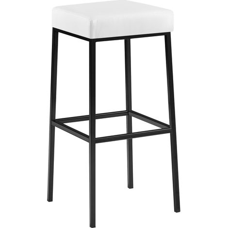 Sgabello da bar x1 con poggiapiedi seduta quadrata altezza 83 cm similpelle bianca e metallo nero 100005974