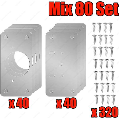 (Mix-80Sets) Kits de réparation de charnières pour meubles de cuisine : plaque de montage en acier inoxydable avec vis de fixation. (1/5)