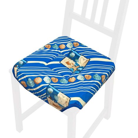 Cuscino Sedia Universale Cotone Lavabile Coprisedia Morbido A Righe Marino 100% Made In Italy - Blu