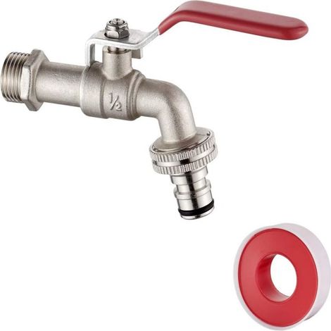 Robinet Jardin - 1/2 Pouces - Laiton Massif - Résistant Au Gel Jusqu'à -10°C - Adaptateur 3/4 Pouces Pour Machine À Laver - 1 Pièce (1/5)