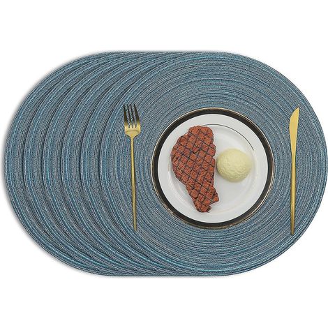 6 X 38cm/15inch Sets De Table Ronds Tisss (bleu) Sets De Table En Coton Tiss Thermo-isolants Et Antidrapants Sets De Table Lavables Pour Les Runio (1/5)