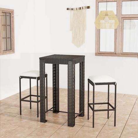 Set 1 Table de bar + 2 chaises de bar/Tabourets,Ensemble de bar de jardin et coussins Résine tressée Noir -BV48644 (1/5)