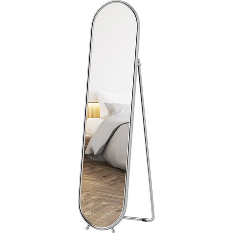 HOMCOM Specchio a Figura Intera da Terra con Supporto 40x4x160 cm Argento