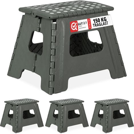Set of 4 Relaxdays Folding Stools L, Portable, Step Stool, Kids Bathroom Stool up to 120 kg, Plastic, 32.5cm, Light Grey