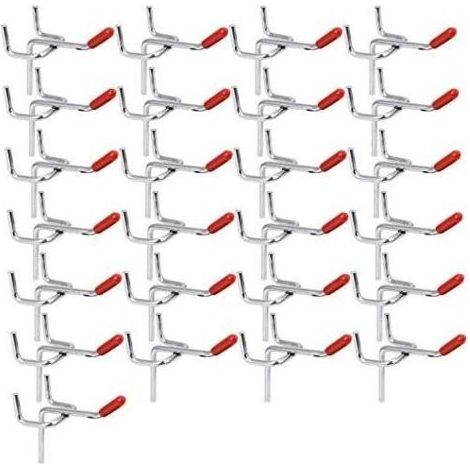 Lot de 25 crochets robustes en acier inoxydable pour panneaux perforés, crochets porte-outils de 50 mm pour marteau, tournevis, clés, atelier de gar(trous de 32 mm) (1/5)