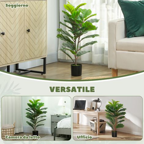 Planta artificial Ficus Lyrata de 80 cm de altura, planta artificial realista con maceta para decoración de interiores, hogar y oficina, color verde.