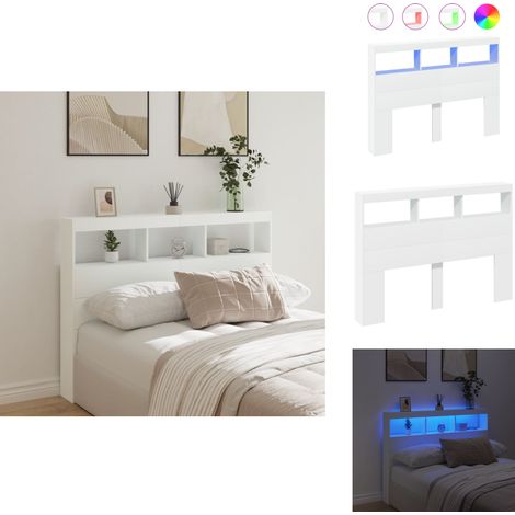 Armoire tête de lit avec LED blanc 140x17x102 cm - Tête De Lit Led - Meuble De Chambre - Éclairage Led - Rangement Tiroir - Support Lombaire (1/5)