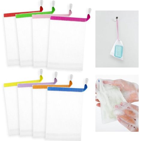 12 Seifenbeutel Nylon-Schaumstoffnetze Netzseifenbeutel mit Kordelzug Seife Netzbeutel zum Baden Gesichtsreinigung Werkzeuge Farbauswahl zufällig (1/5)