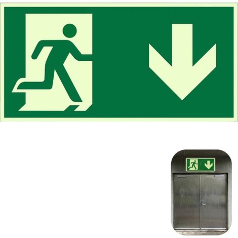 Signal de sortie d'urgence, luminescence durable et adhésif autocollant en PVC - Conforme aux Normes ISO DIN 7010/DIN 67510 - Résistant aux UV et aux Intempéries - 300x150 mm (1/5)