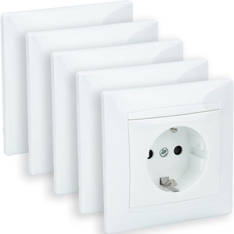 Lot de 5 prises encastrées Schuko - Blanc - Zyna - Zenitech (1/5)