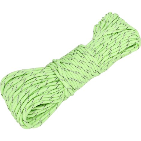 Corde de parachute réfléchissante de 4 mm de diamètre, 31 mètres, 9 brins, pour tente d'extérieur, camping et randonnée, vert fluorescent. (1/5)