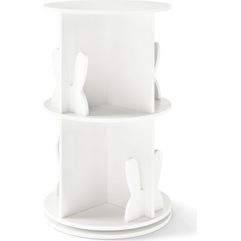 2 Tier Freestanding Kids Rotating Bookshelf Storage Rack with Bunny Baffles-White (1/5)