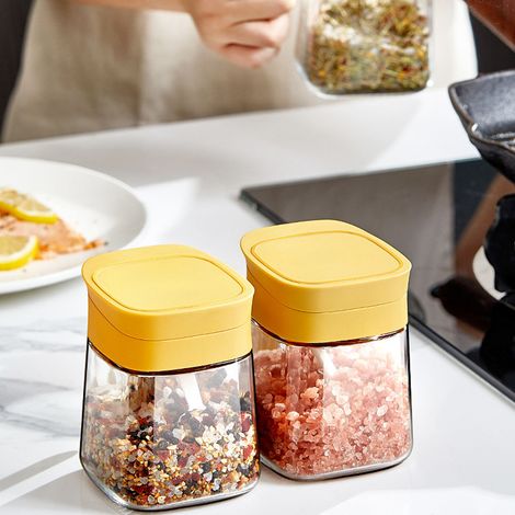 Pot à Épices en Verre Transparent avec Couvercle pour Sel Sucre Poivre Conservation Assaisonnement Cuisine Maison Jaune (1/5)