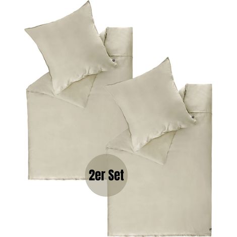SCHÖNER WOHNEN Satin Bettwäsche PLAIN - 2er Set 140x200 cm, Beige