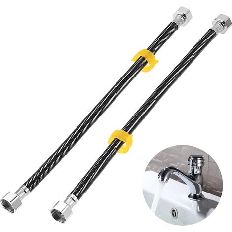 Lot de 2 raccords de tuyau flexible, en acier inoxydable G1/2" x G1/2", tuyau blindé, tuyau flexible pour douche, mitigeur (40 cm) (1/5)