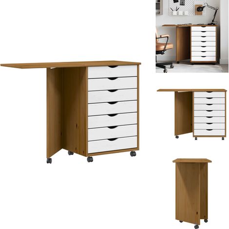 Armoire roulante avec bureau MOSS marron miel bois de pin - Armoire Roulante - Armoires Roulantes - Commode - Classeur (1/5)