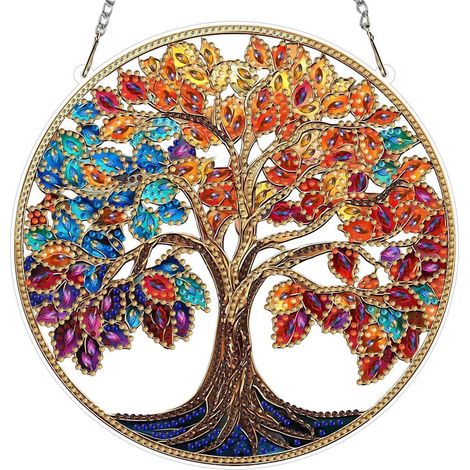 Diamond Painting Anhänger Baum mit Kette, Fensterbild Hängend, 20x20cm (1/4)