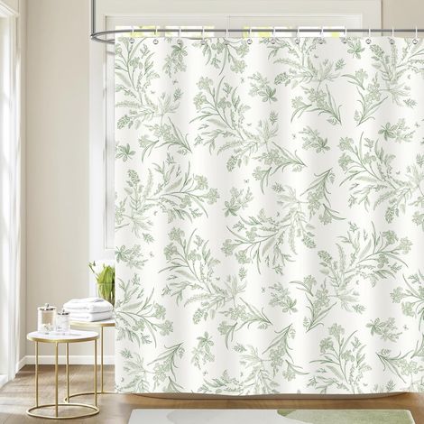 Rideau Douche Fleurs de Sauge Vert, Rideau de Douche 180x200cm (1/5)