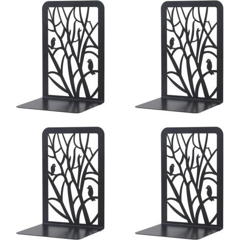 Serre-Livre Metal,2 Paires Serre-Livres Enfants,D'arbre Serre-Livres Design, pour bureaux ,Décoratifs , Étagères,Écoles et Librairie (Noir) (1/5)