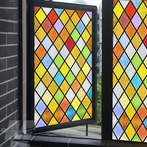 Film de confidentialité décoratif pour fenêtre - Couleur losange statique - Sans colle - Traitement de fenêtre - Revêtements de fenêtre - Autocollant de fenêtre (l x L) 42x160cm (16,5"x63") (1/4)