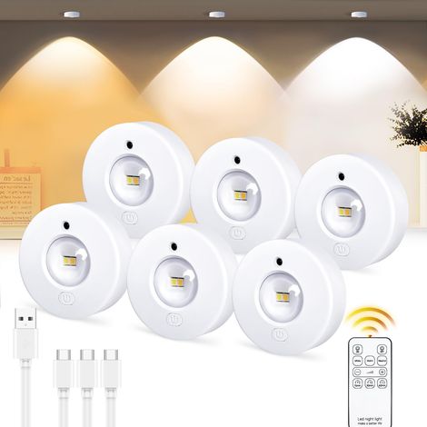 Éclairage d'armoire LED 6 pièces, lumières d'armoire LED rechargeables, lumière tricolore (1/5)
