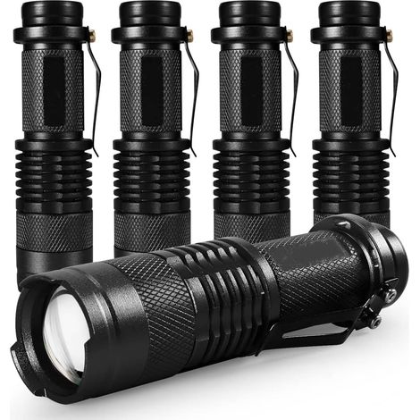Lot de 5 petites lampes de poche LED super lumineuses 350 lumens avec 3 modes de mise au point réglable pour randonnée, camping, conduite de nuit (1/5)