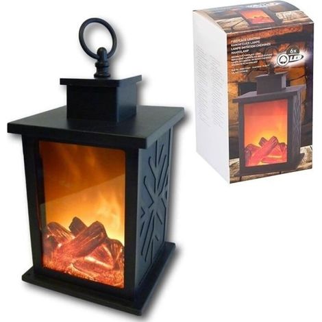 LED Fireplace Lantern with Flame Effect - 6 LED Lights - Fireside Effect (1/4)