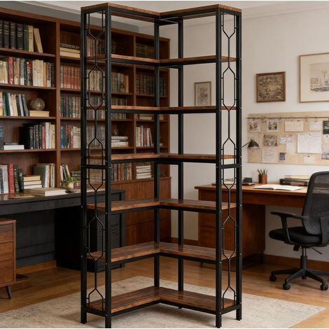 Meuble rangement d’angle 107 cm bois métal noir HAVRYA (1/5)
