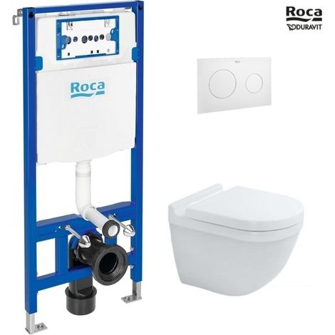 Pack inodoro suspendido con bastidor Duplo One wc c/pulsador PL10 dual blanco mate c/wc Starck 3 blanco brillo suspendido Rimless Duravit (1/4)