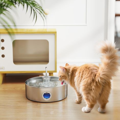 7-Liter-Trinkbrunnen für Hunde und Katzen mit LED-Beleuchtung, Bürste, Dreifachfilter und 7 Ersatzfiltern, Edelstahl 304, 30,5 x 31,2 x 19,3 cm, Silber