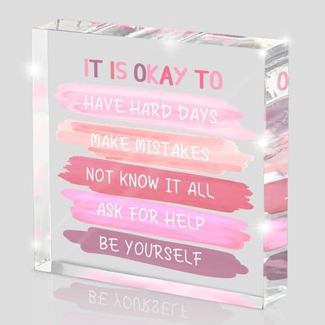 Décoration pour le bien-être mental - Décoration de bureau rose - Bureau d'enseignant - Cadeau inspirant - Femmes - Cadeau pour le bien-être mental - 10 x 10 cm (1/3)