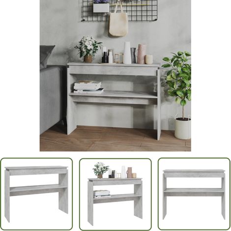 The Living Store Table console gris béton 102x30x80 cm bois d'ingénierie - Table Basse - Meuble D'entrée - Table D'appoint - Rangement Décoratif - Design Moderne (1/5)