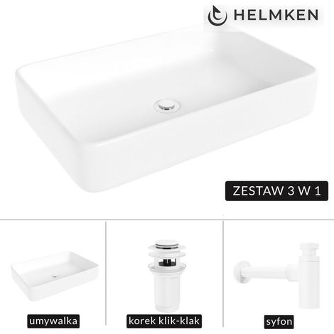 Lavabo de encimera Helmken 84261000 (61,5 x 41) blanco + sifón blanco + tapón de clic blanco (1/5)