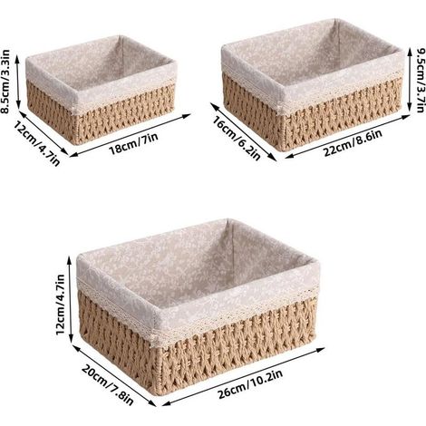 Lot de 3 Paniers Rangement Panier Tressé Rangement Idéaux pour Salle de Bain, Table à Langer, Ranger Télécommandes & Cosmétiques(Jaune) (1/5)