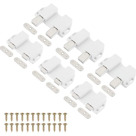 6 Pcs Verrou Magnétique À Pousser, 2.36" x 2.87" Petit Double Verrou À Pousser Pour Ouvrir La Porte, Fermeture À Pression Pour Placard De Cuisine Caché, Tiroir, Blanc (1/5)