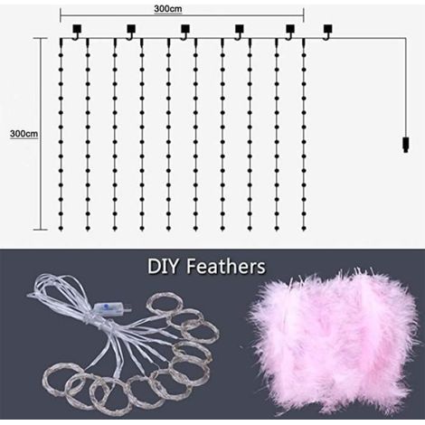 300 LED Rose Plumes Fée Guirlande Lumineuse avec 8 Modes de Lumière Télécommande Romantique Mur Rideau Décoration,Rose (1/4)