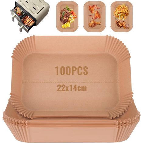 Lot de 100 feuilles de papier sulfurisé siliconé 22 x 14 cm, jetables, pour friteuse à air chaud, four à micro-ondes et four vapeur. Résistant aux graisses. (1/5)