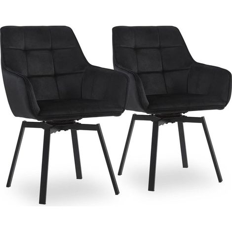 Dining Chair 2X Velvet Padded Seat 360°Swivel Armchair with Backrest and Metal Legs, Black (1/5)